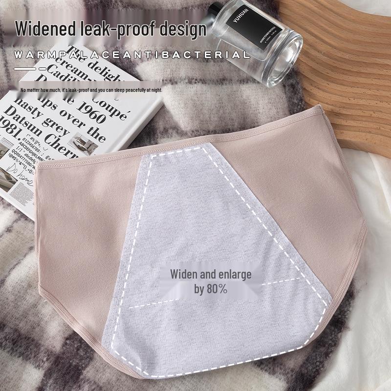 Women's Leak-Proof Pure Cotton Menstrual Panty with Antibacterial Crotch and Pocket Warmer