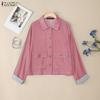 ZANZEA Women Casual Turn Down Collar Loose Long Sleeve Autumn Blouse