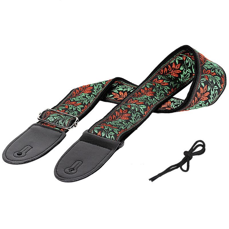Guitar Strap Embroidered Print Vintage Style Adjustable Guitar Strap for Folk Electric Guitar Bass Ukulele Guitar Accessories
