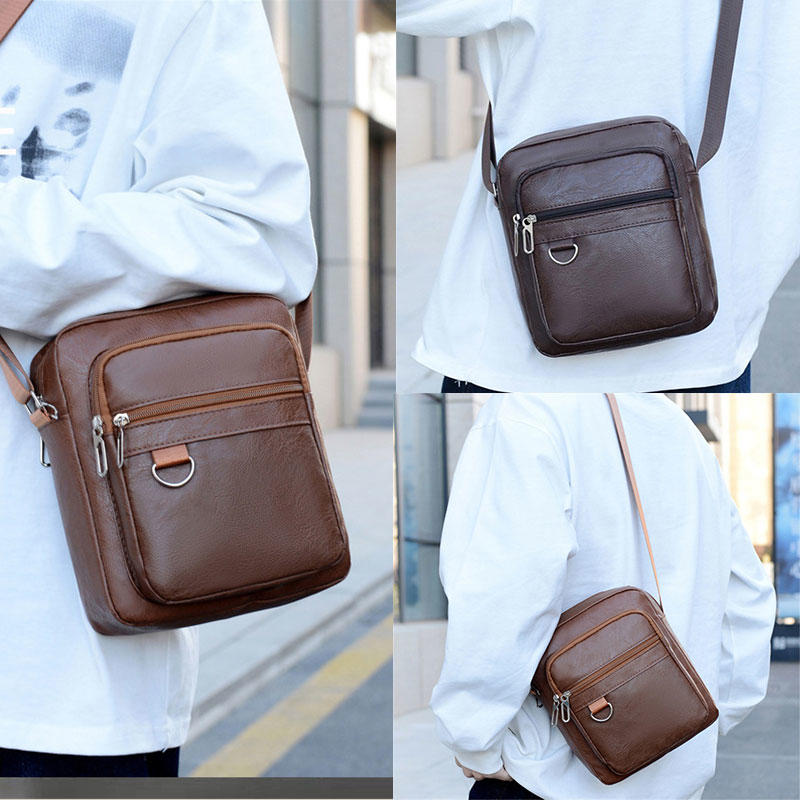 Multilayer Business Leather Crossbody Shoulder Bag for Men Lightweight Travel Casual Messenger Satchel Bags