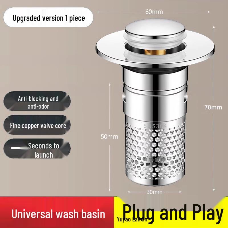 Push-Type Sink Leak Stopper: Universal Bounce Core Drainer & Deodorant Filter for Washbasins