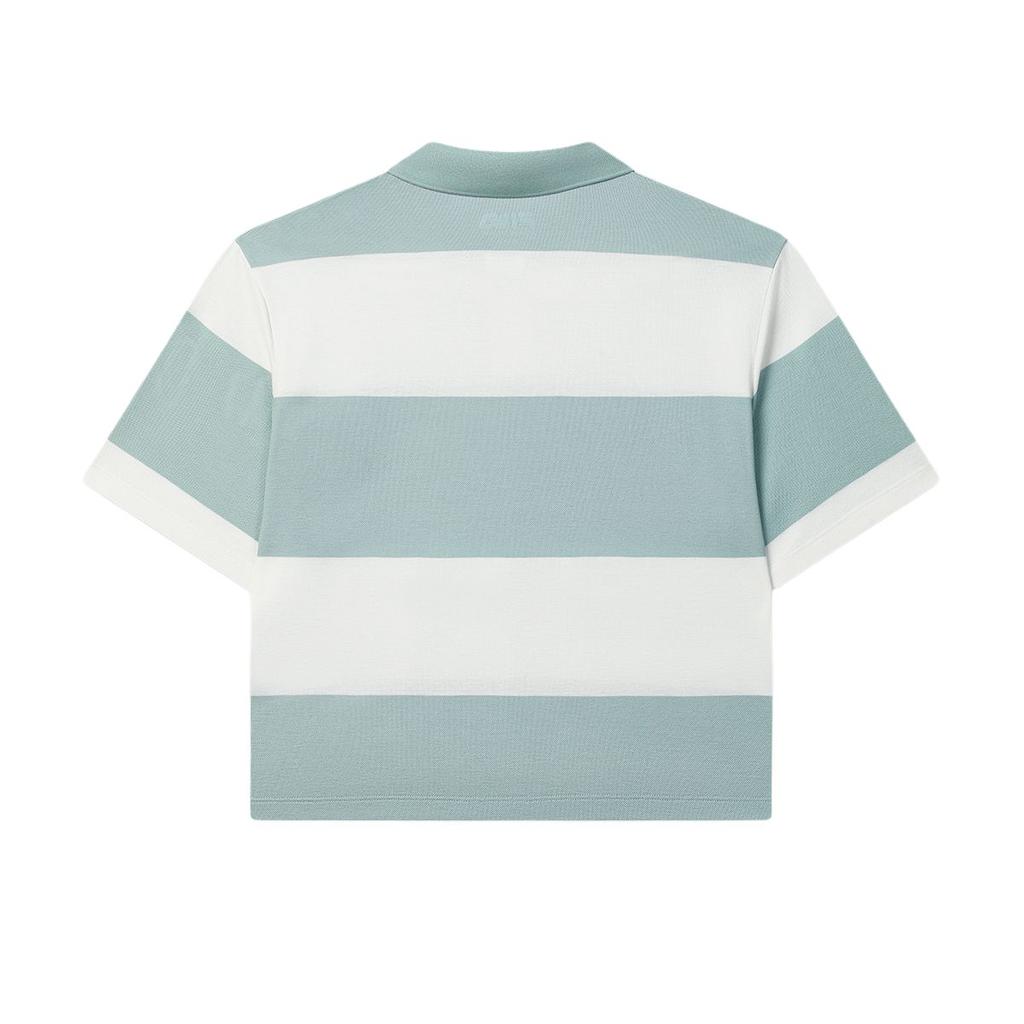 Fila X MAISON KITSUNE Original Fashionable Versatile Loose Striped Short Sleeve Polo Shirt Women Polo Shirts Fruit-Gray-Green F11W529103F-GN