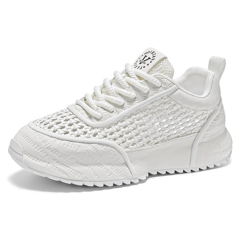 Men's shoes summer new hollow mesh breathable sports and leisure shoes student running thick sole heightening little white dad shoes