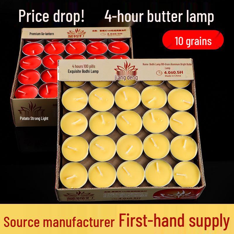 Long-Burning Odorless Buddha Butter Candle for Worship Yellow, 1 Hour, 100 Pieces