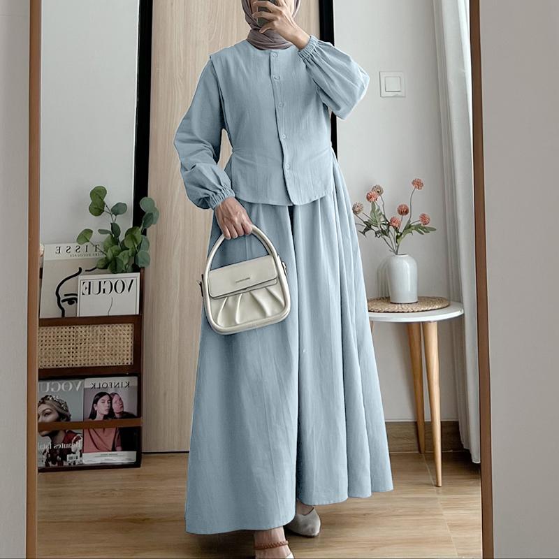 ZANZEA Damen Freizeit Patchwork Kleid mit langen Ärmeln, Fake-Zweiteiler, locker