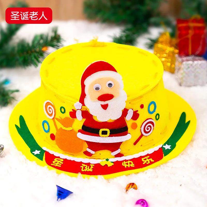 DIY Christmas Cap Adornment Children Handmade Non-Woven Hat Craft Kits Toys Ideal for Kids Kindergarten Learning-Focused Playthings Xmas Presents