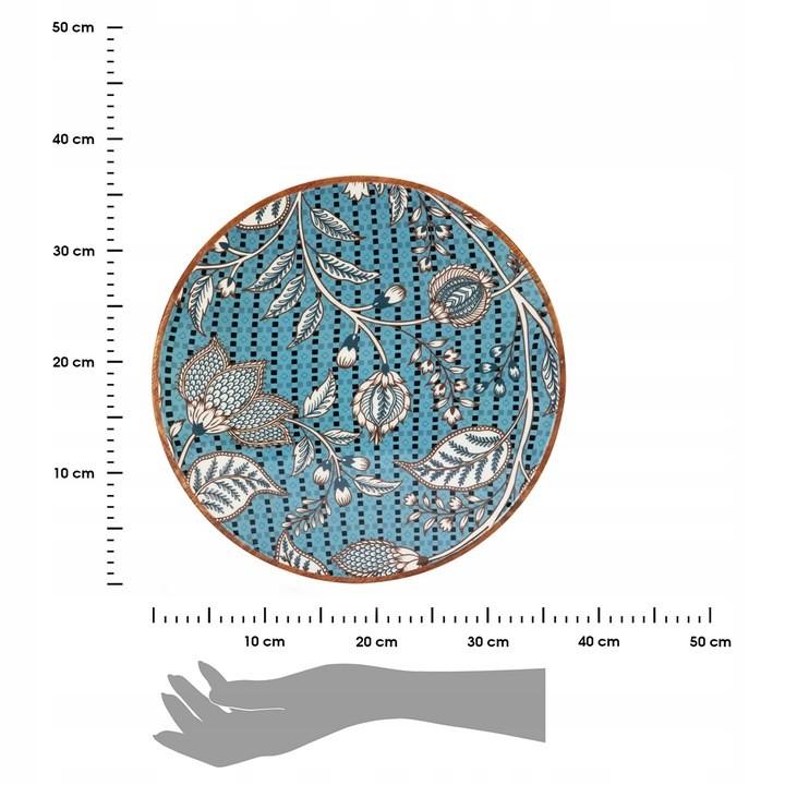 Talerz Drewniany Dekoracyjny 37 Cm Niebiesko Beżowy Naturalna Forma
