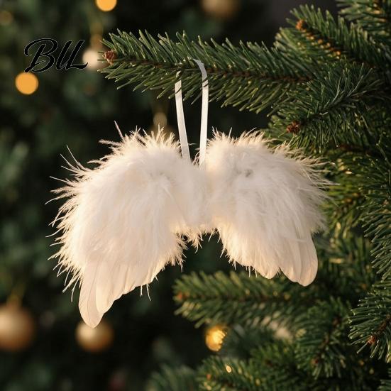 Angel Wing Tree Toppers 10Pcs White Feather Wings Ornament for Christmas Decoration, Soft Fluffy Hanging Pendant with Lanyard Holiday Parties And Baby