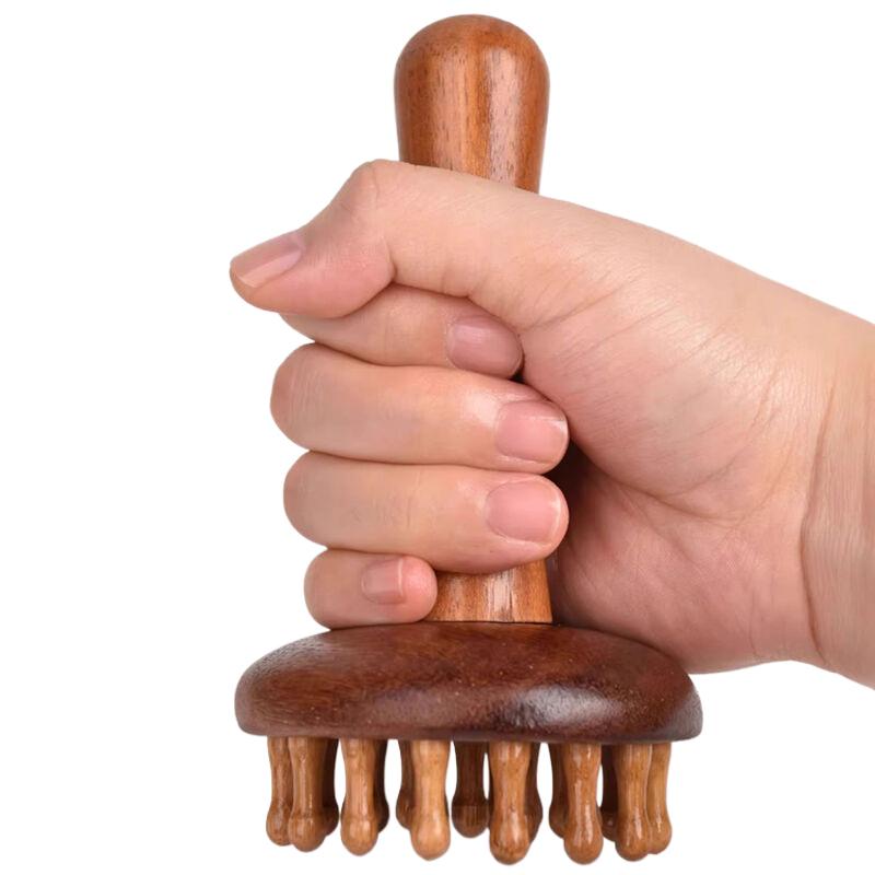 Portable Sandalwood Gua Sha Massage Brush Head Neck Abdominal Leg Body Meridian Massager Wooden Massage Tools