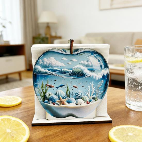 Wooden Napkin Holder, with High-Definition UV Printing Cartoon Design, Stable Base Napkin Dispenser for Kitchen Dining Table