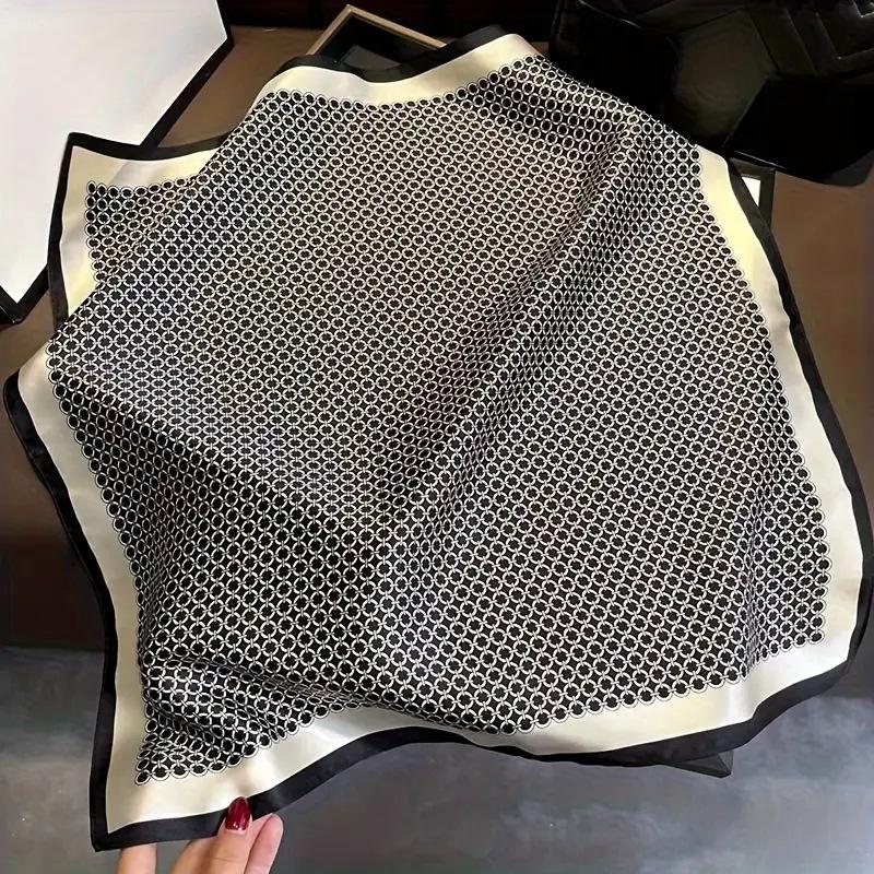 Houndstooth Letter Print Scarf Faux Silk Shawl Bandana Simple Chic Decorative Wrap Fashion Accessory For Women Square Scarves