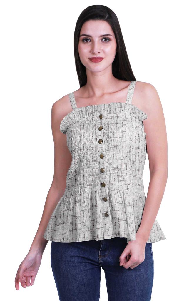 Moomaya Casual Shoulder Strap Flared Hem Cotton Slub Printed Women Summer