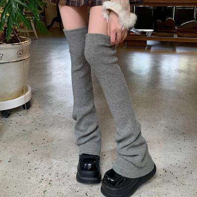 Veelzijdige Grijze Extra Lange Over-de-Knie Dames Dijhoge Beenwarmers voor Herfst en Winter