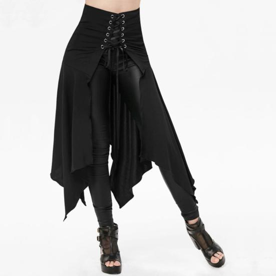 Ladies Skirt Hollaween Costume Steampunk Style Gothic Cosplay Irregular High Waist Lace Up Patchwork Solid Color Vintage Medieval Long Skirt