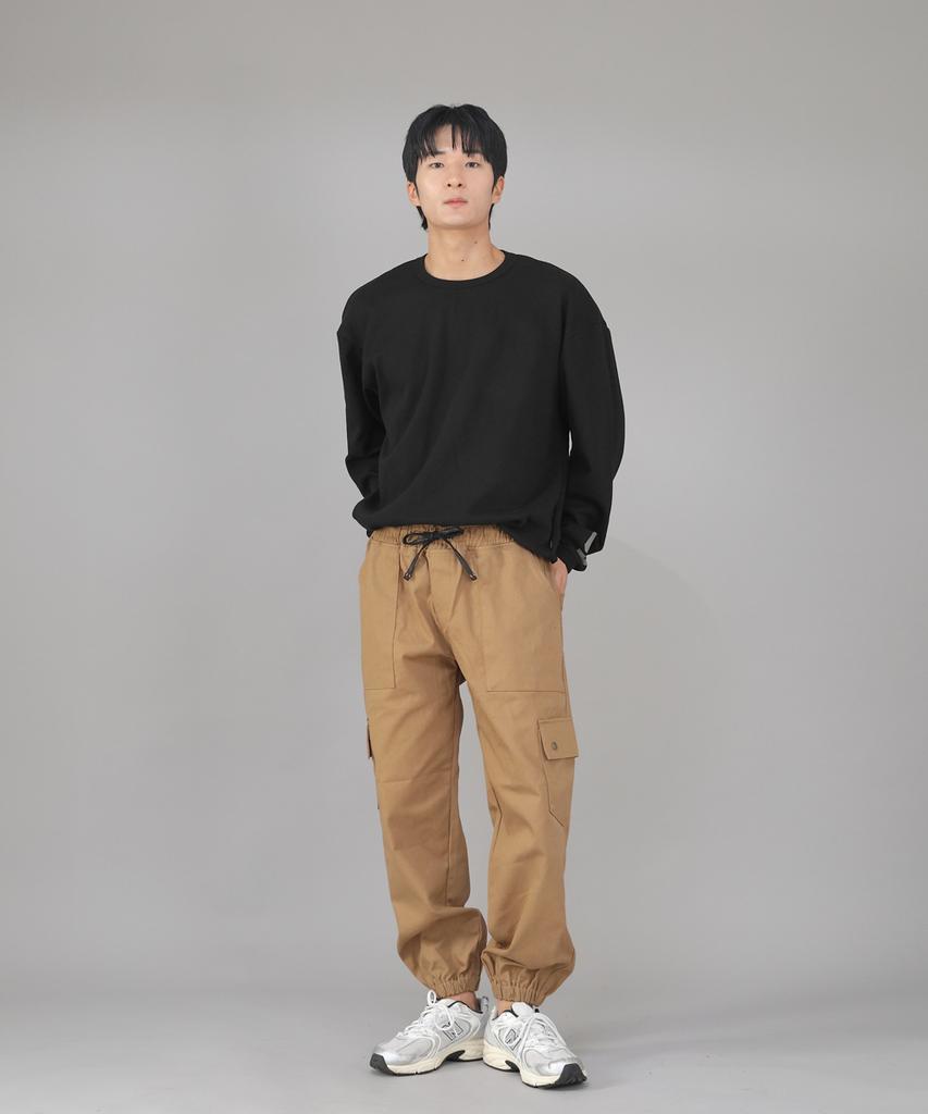 Seinteukeulu Snap Button Wide Cargo Jogger Pants Swc-361 Camel
