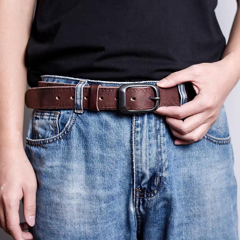 Retro First-Layer Cowhide Belt Unisex Belt Business Alloy Japanese Buckle Genuine Leather Belt Factory