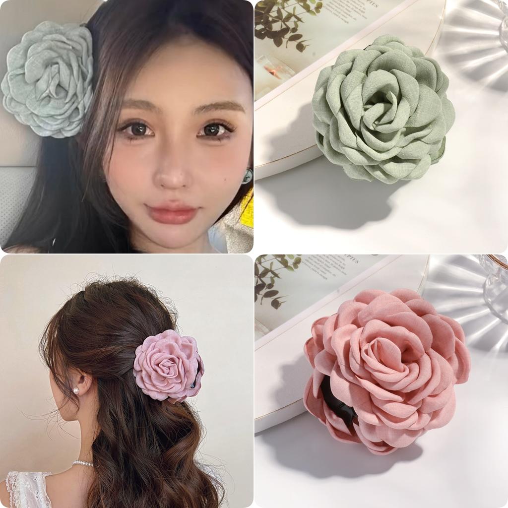 2/3 PCS New Solid Color Fabric Rose Flower Hair Claw for Women Girls Barrette Elegant Shark Clips Set Headwear Accessories Gifts