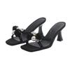 Fashion Women Design White Pearl Peep Toe Thin High Heels Modern Slippers Sandals Female Mules Slides Summer Party Dress Shoes