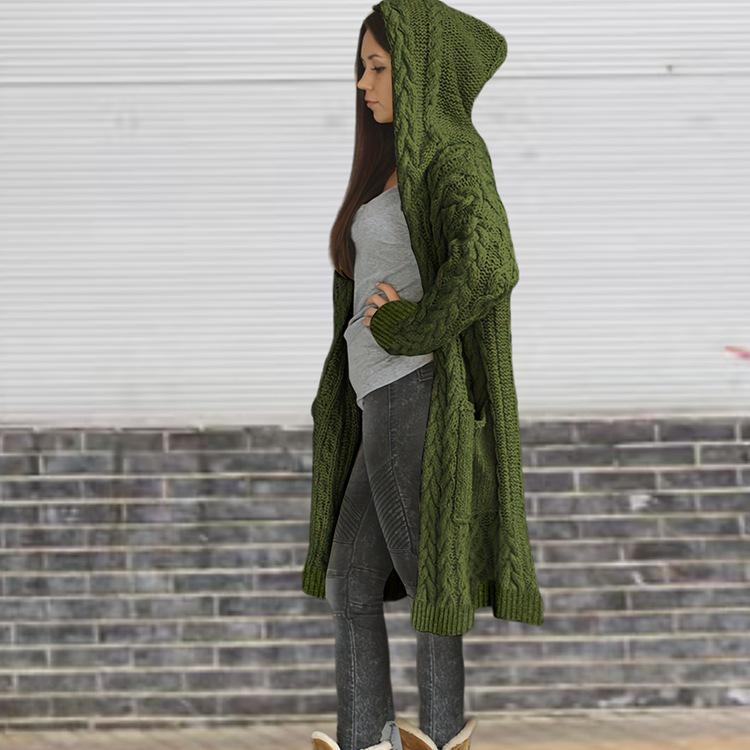 Autumn/Winter 2025 Women's Hooded Cardigan with Pockets - European and American Style Knitted Sweater