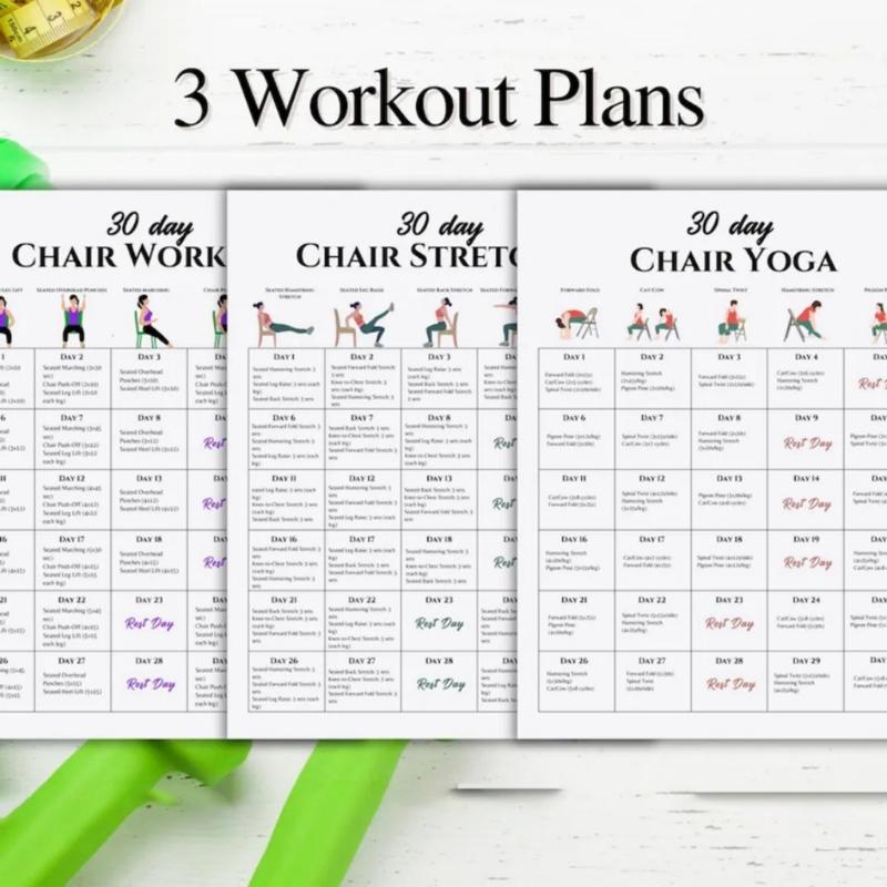 6Pcs Yoga Chair Workout Charts 30 Day Chair Exercises Plan Poster For Travel Morning Working Family Friend Sports