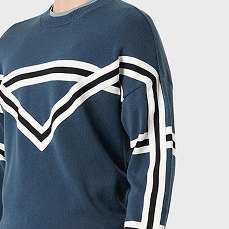 Emporio Armani Color Block Striped Cotton Crew Neck Long Sleeve Knit Sweater Men Sweater Blue 3L1MTD-1MDCZ-0948