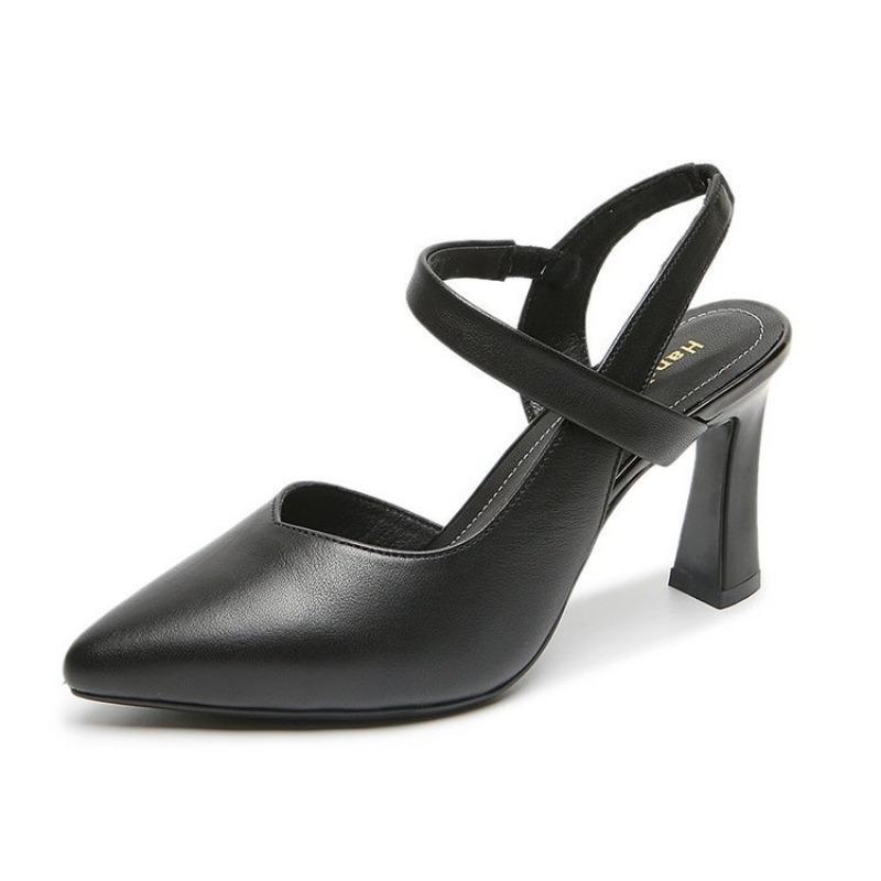 High Heel Pointed Sandals Women's New Thick Heel Medium Heel with Bag Head Fashion Women's Shoes Versatile
