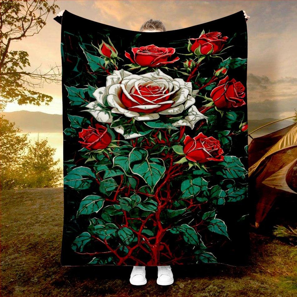 

Red and White Rose Theme Pattern Flannel printed blanket suitable for all seasons suitable for living room office sofa travel 75x90cm