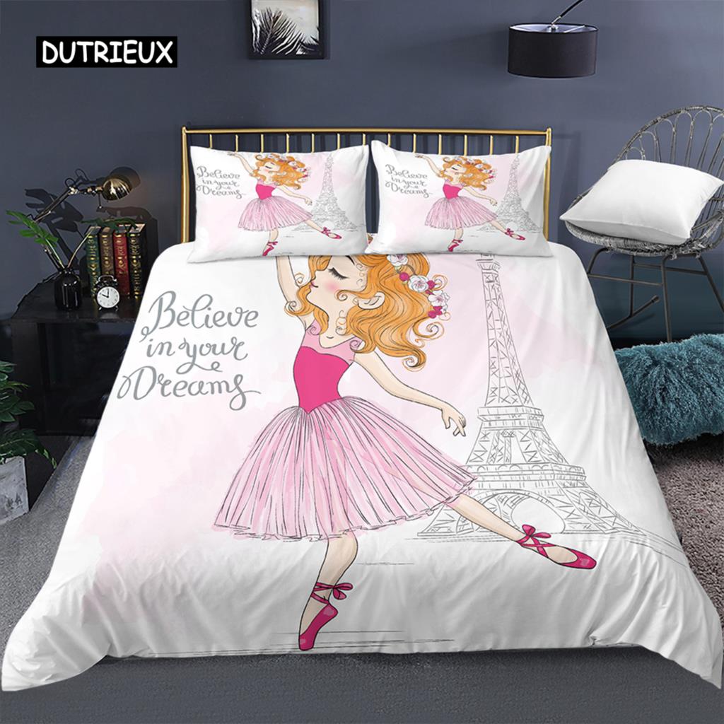 Cartoon Bedding Set for Kids Children Crib Danceing Girl Duvet Cover Set & Pillowcase Edredones Niños Princess Quilt Cover