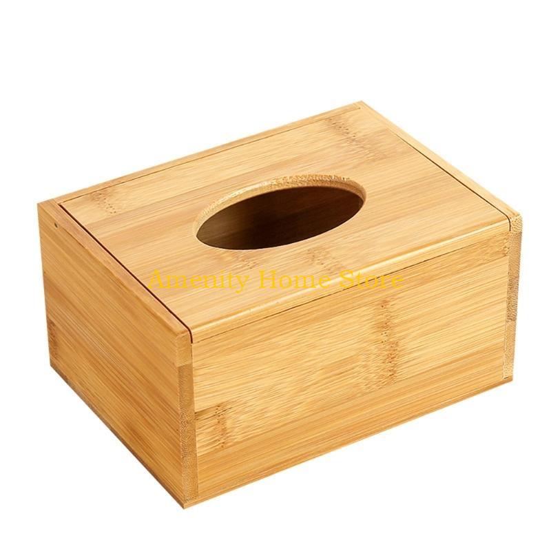 F26C Rectangle Bamboo Tissue Holder Lightweight Napkin Dispenser Easy Cleaning Utility Paper Organizer Dustproof for Tabletop