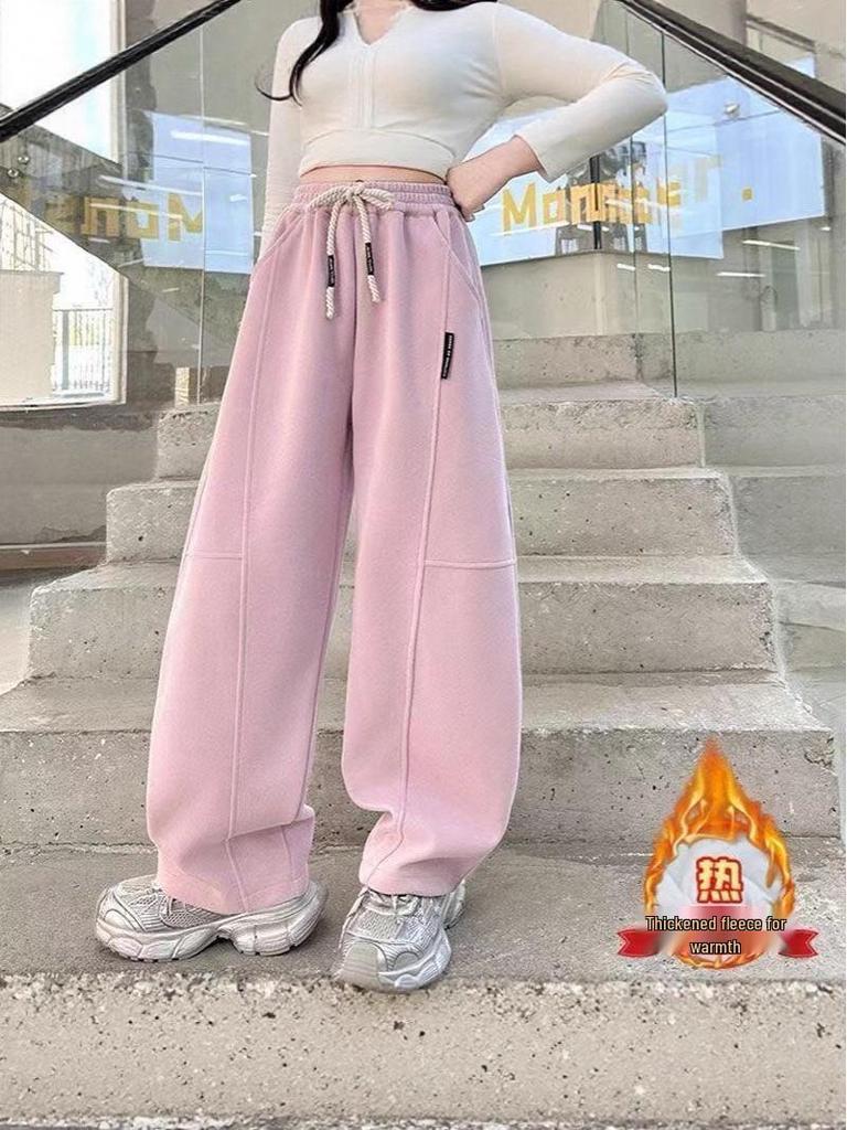 Girls' Wide-Leg Fleece Pants - Autumn/Winter Thickened Casual Sportswear