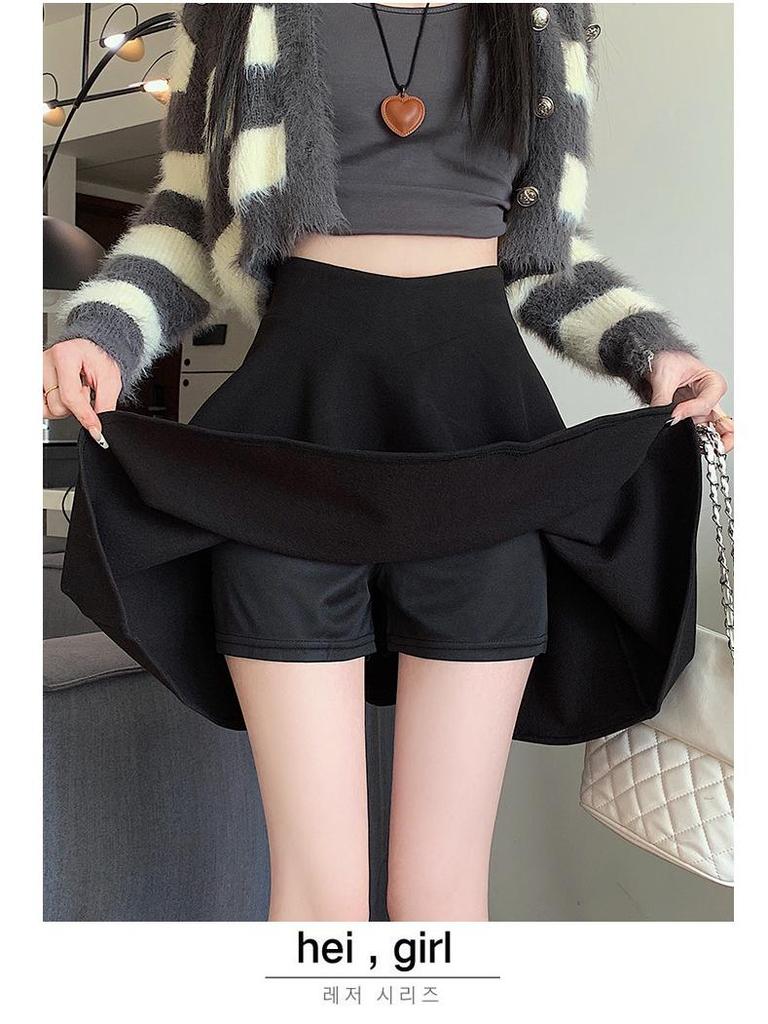 Black High-Waisted Wool Pleated A-Line Short Skirt for Women - Slim-Fit Spring/Autumn 2026 Collection