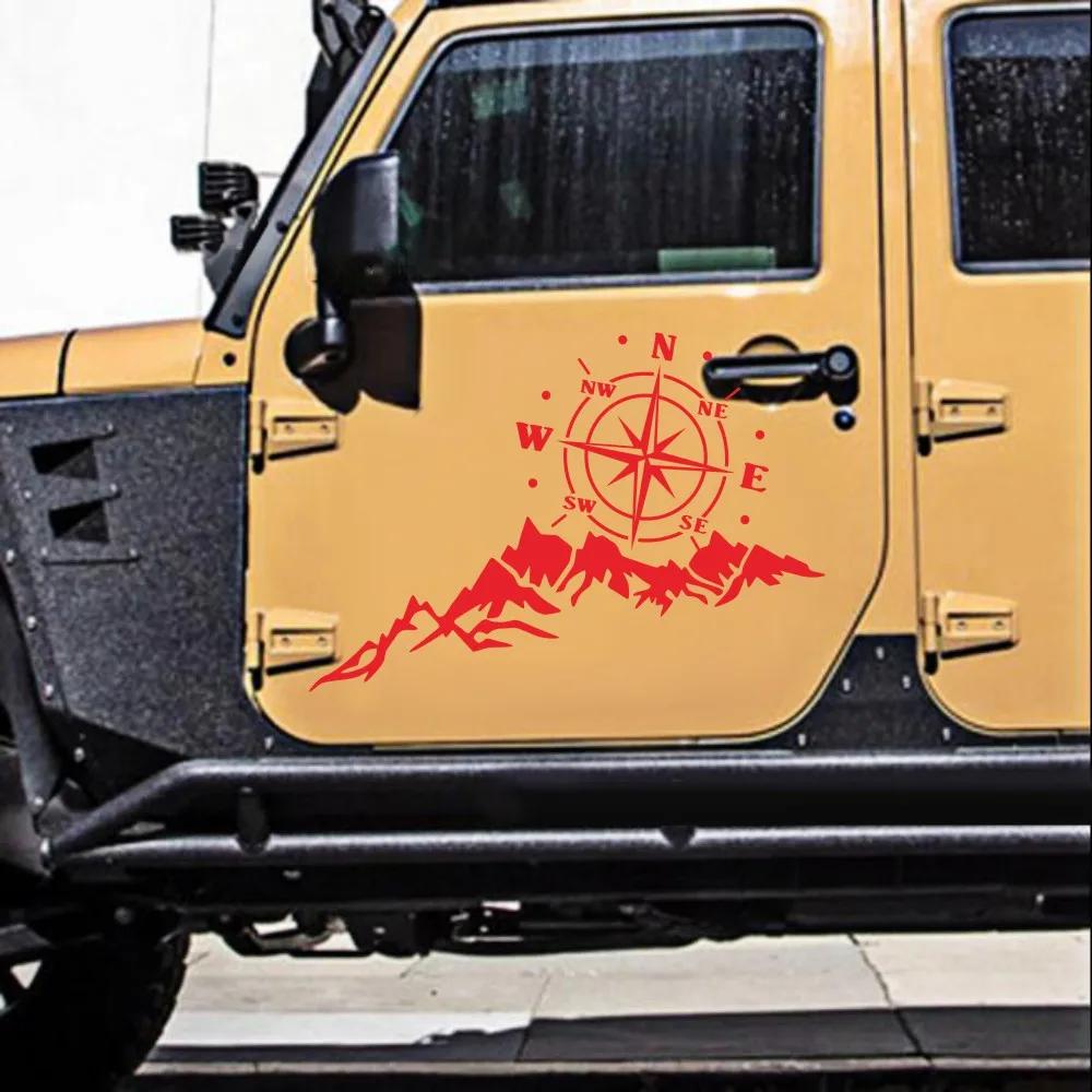 Car Sticker 2PCS Mountain Adventurers Compass Graphics Decoration Rv Camper Truck Truck Door Waist Line Hood Decal,56*30CM