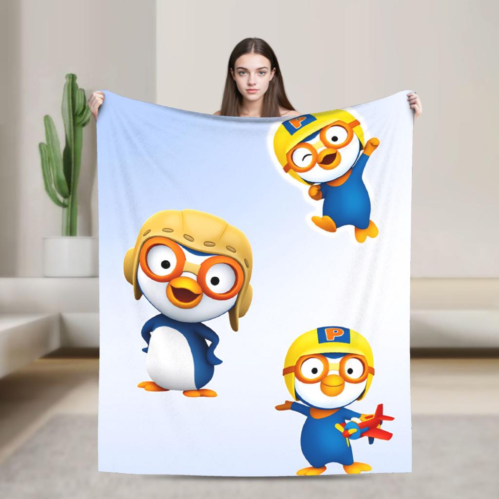 Super Soft Blanket Pororos the Little Penguins Throw Blanket Cute Cartoon Flannel Bedspread For Living Room Funny Sofa Bed Cover