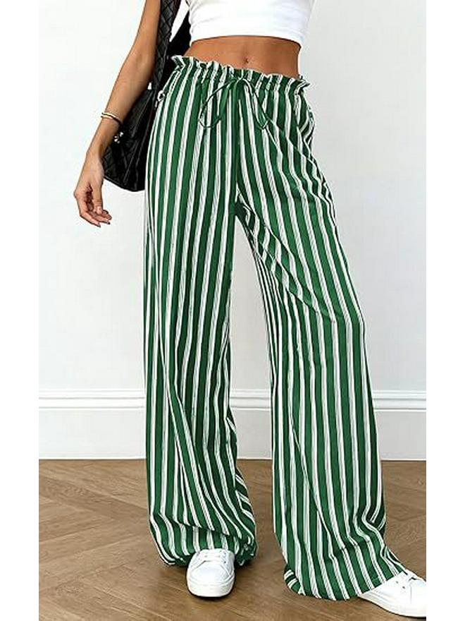 2026 Fashion Striped Elastic Waist Wide Leg Casual Pants