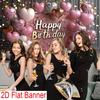 1Happy birthday Pink glitter background With balloons and hearts  Suitable for parties No Power Supply Required