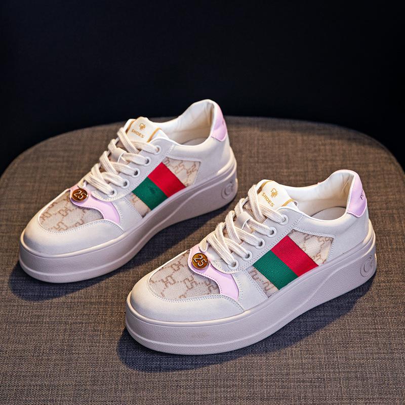 Leather mesh board shoes breathable women's single shoes 2025 spring and summer new thick-soled versatile sports and leisure shoes retro shoes