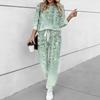 Women Floral Print Two Piece Outfit, Long Sleeve Crew Neck Top & Drawstring Jogger Pants Casual Tracksuit for Spring Autumn