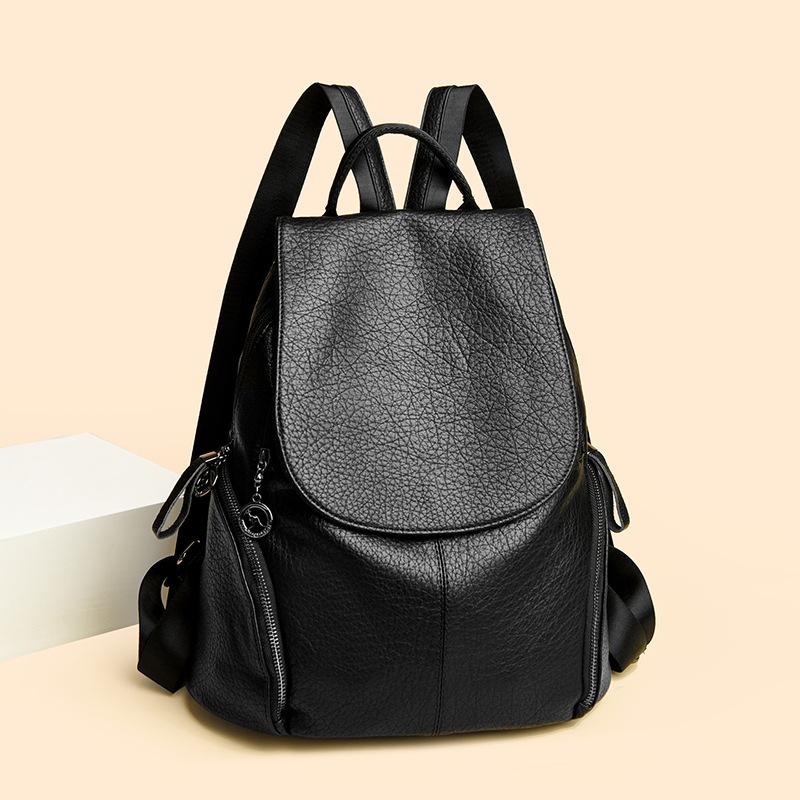 Ladies' Soft Leather Double Shoulder Bag, Fashionable Backpack, Large Capacity, Casual Travel Bag