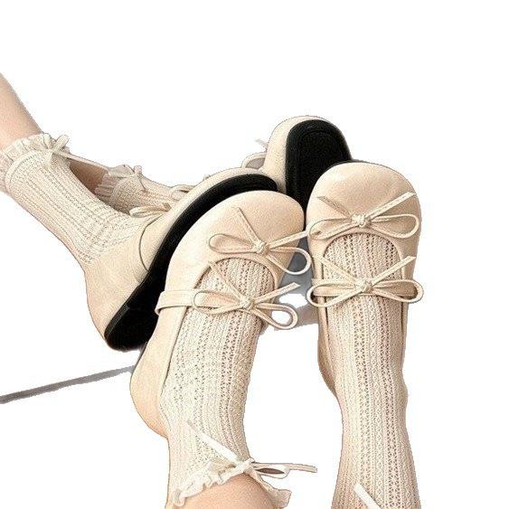 Französische Schleife Mary Jane Schuhe späte Abendbrise flach Ballerinas Frühling neu mit Rock einzelne Schuhe