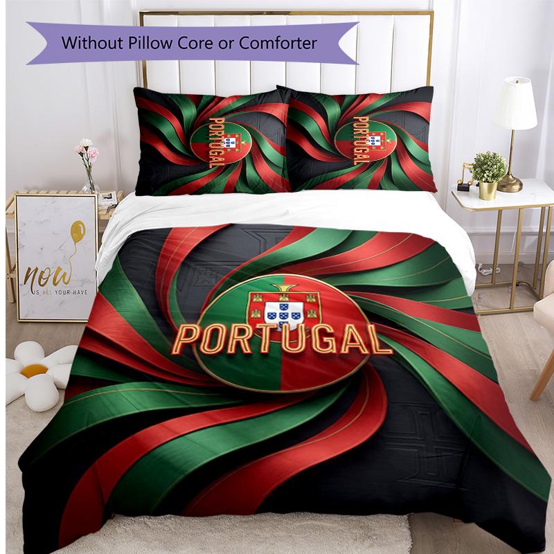 Set Biancheria da Letto Stampata Calcio Portogallo 3 Pezzi Set Copriletto Traspirante Accogliente come Regalo per la Casa Nuova o per le Feste