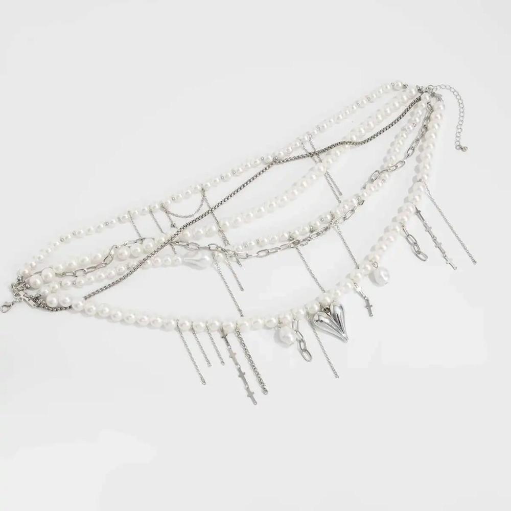Imitation Pearl Collarbone Chain Exaggerated Choker New Goth Love Heart Pendant  Girls