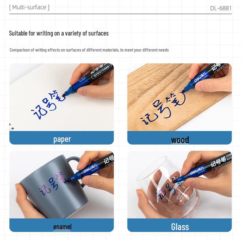 Deli Broad Tip Permanent Markers (Blue, 10-Pack)