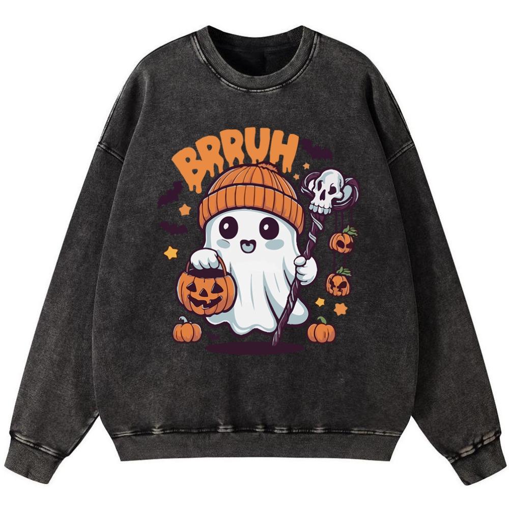 

Хэллоуин Привидение Брух Женский Винтажный Свитшот из Вареного Хлопка Модный Пуловер с Круглым Вырезом Осенний Тонкий Стиль Свободные Топы 3XL
