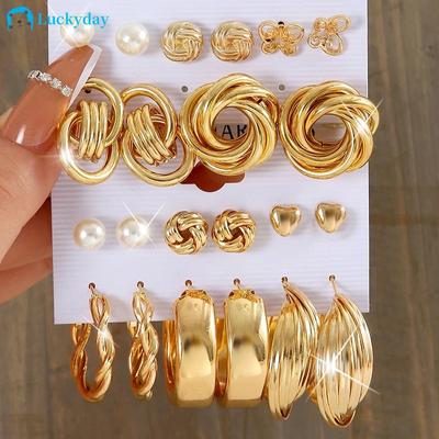 Vintage Perle Gold Silber Creolen Elegante Tropfen Öl Schmetterling Geometrisch Twist Niedliche Ente Pilz Ohrring Set für Frauen Schmuck Accessoires