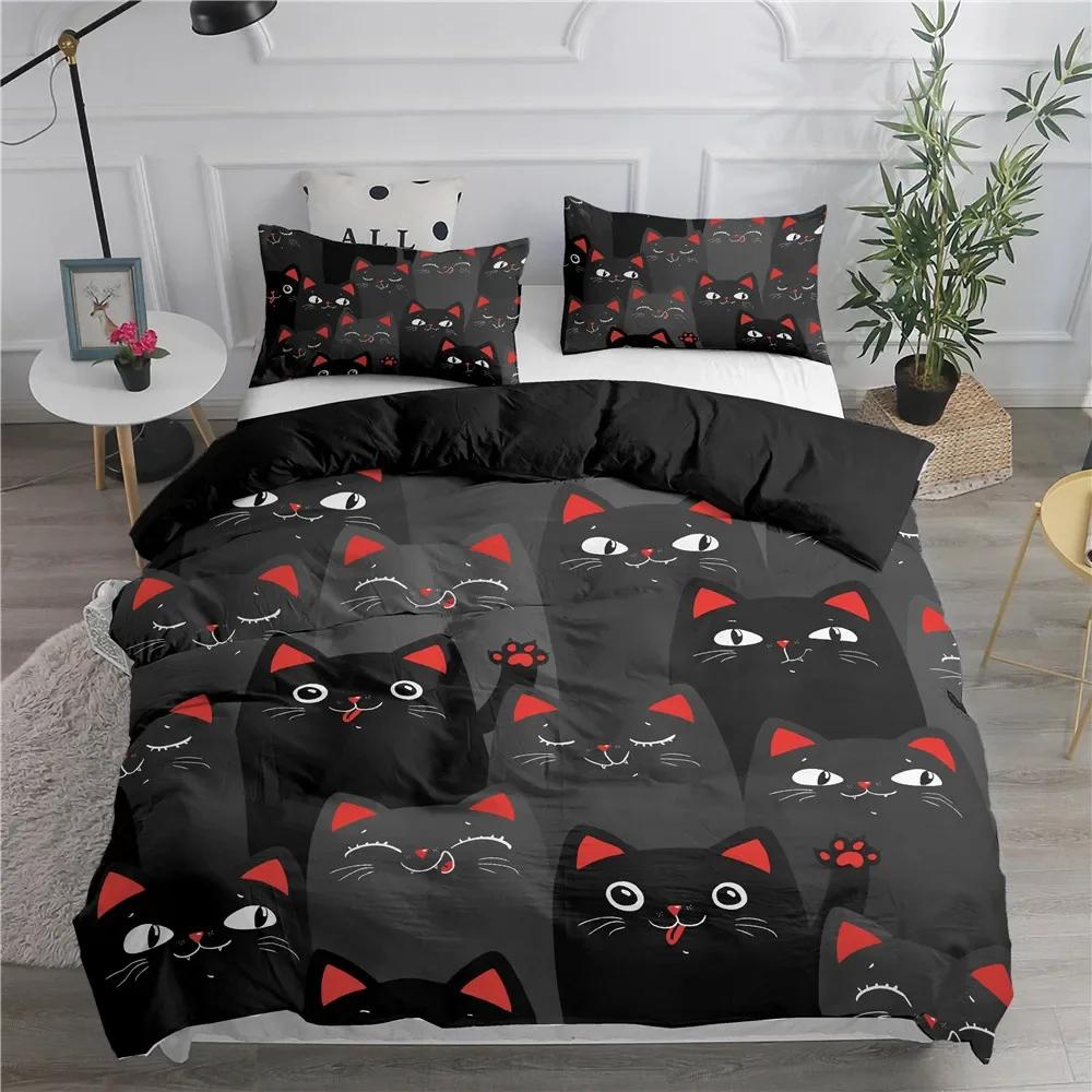3D Gedrucktes Cartoon Katzen Bettwäscheset Einzelbett Twin Doppelbett Queen King Cal King Größe Bettwäscheset
