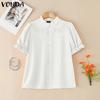VONDA Elegant Women Blouse Casual Puff Sleeve V Neck Crochet Hem Ruffled Tops