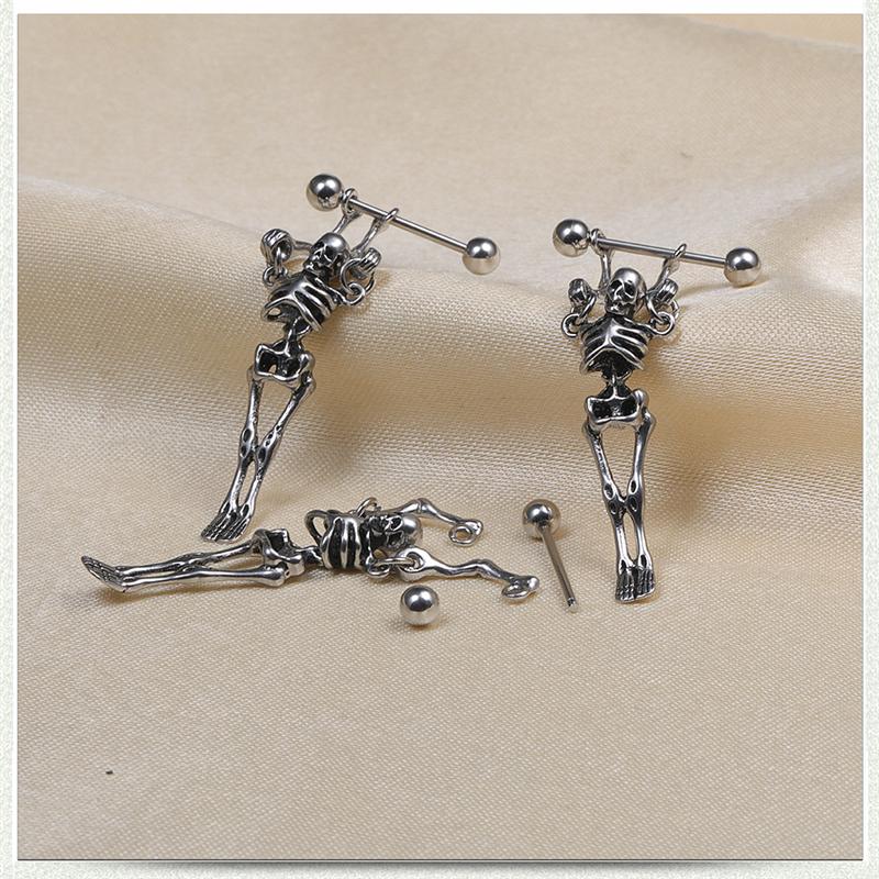 Titanium Steel Stud Punk Style Street Barbell Earrings Skull Earrings Men Women Earring