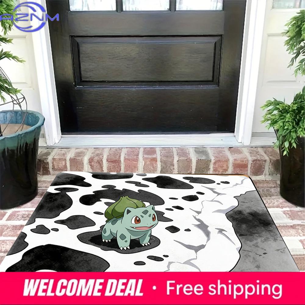 Pokemon Bulbasaur Print Doormat Anti-slip Absorbent Floor Mat for Home Entrance Bedroom Living Room Decor