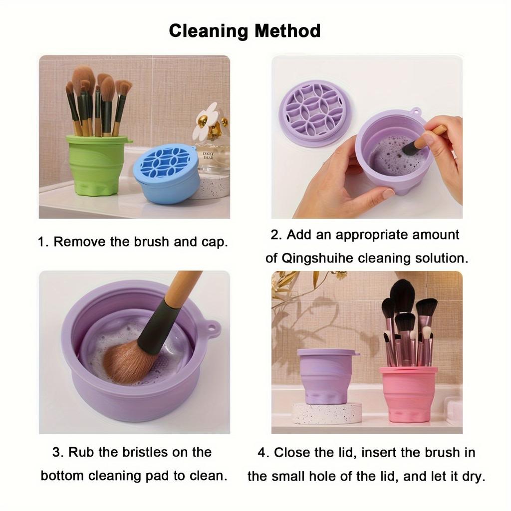 2-In-1 Silicone Folding Portable for Makeup Brush Cleaning Bowl with Drying Rack, a Tool for Cleaning Beauty Brushes