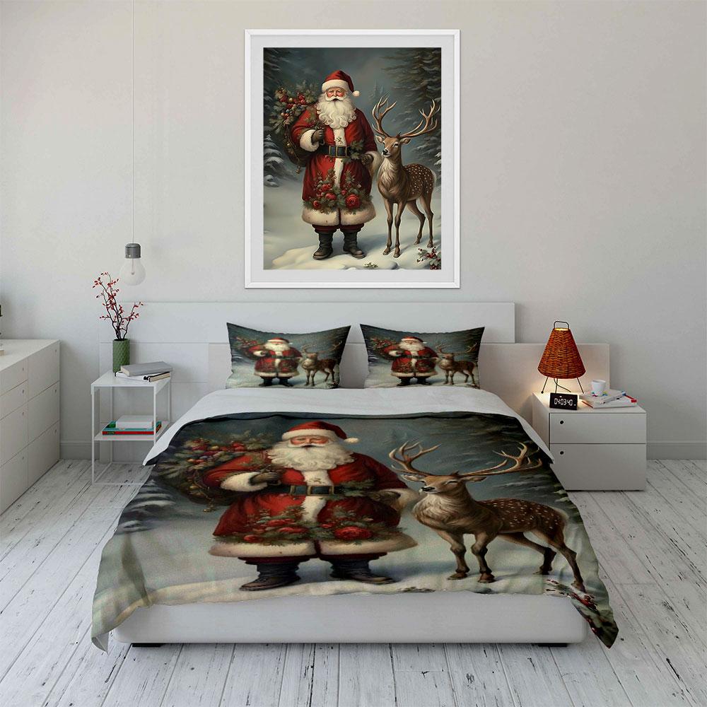 Santa Claus and reindeer. Bedding sets Duvet cover sets Duvet covers Pillowcases(1 * Duvet Cover 2 * Pillowcases without duvet insert)
